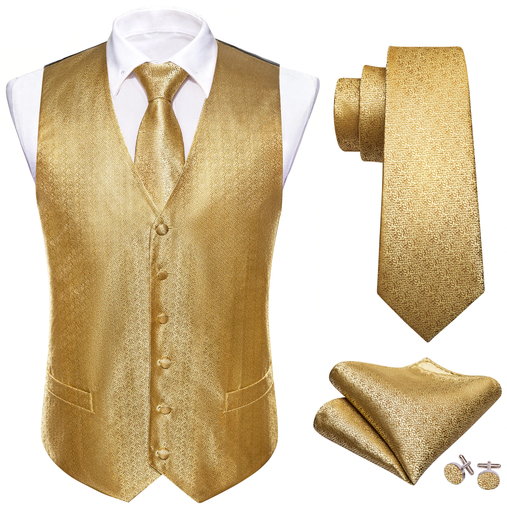 Top Trends: Mens's Suit Vest Gold Yellow Paisley Sold Flower Embroidered Waistcoat Tie Hanky Formal Sleeveless Jacket Barry Wang Shoppable Styles - Image 4