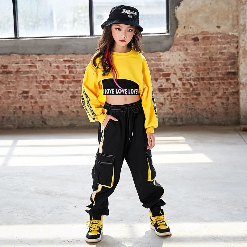 Top Trends: Hip Hop Girls Crop Top Contrast Street Dance Cargo Pants Children Sweatshirt Joggers Kids Streetwear Jazz Costumes Clothes Sets Shoppable Styles