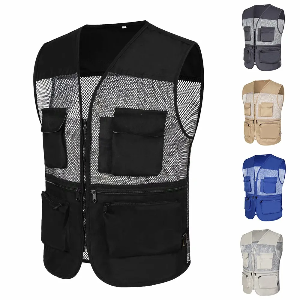 Top Trends: Men Outdoor Net Patchwork Multi Pocket Sleeveless Waistcoat Photography Vest Streetwear Cargo Vest Hip Hop Jacket Vests L-3XL Shoppable Styles