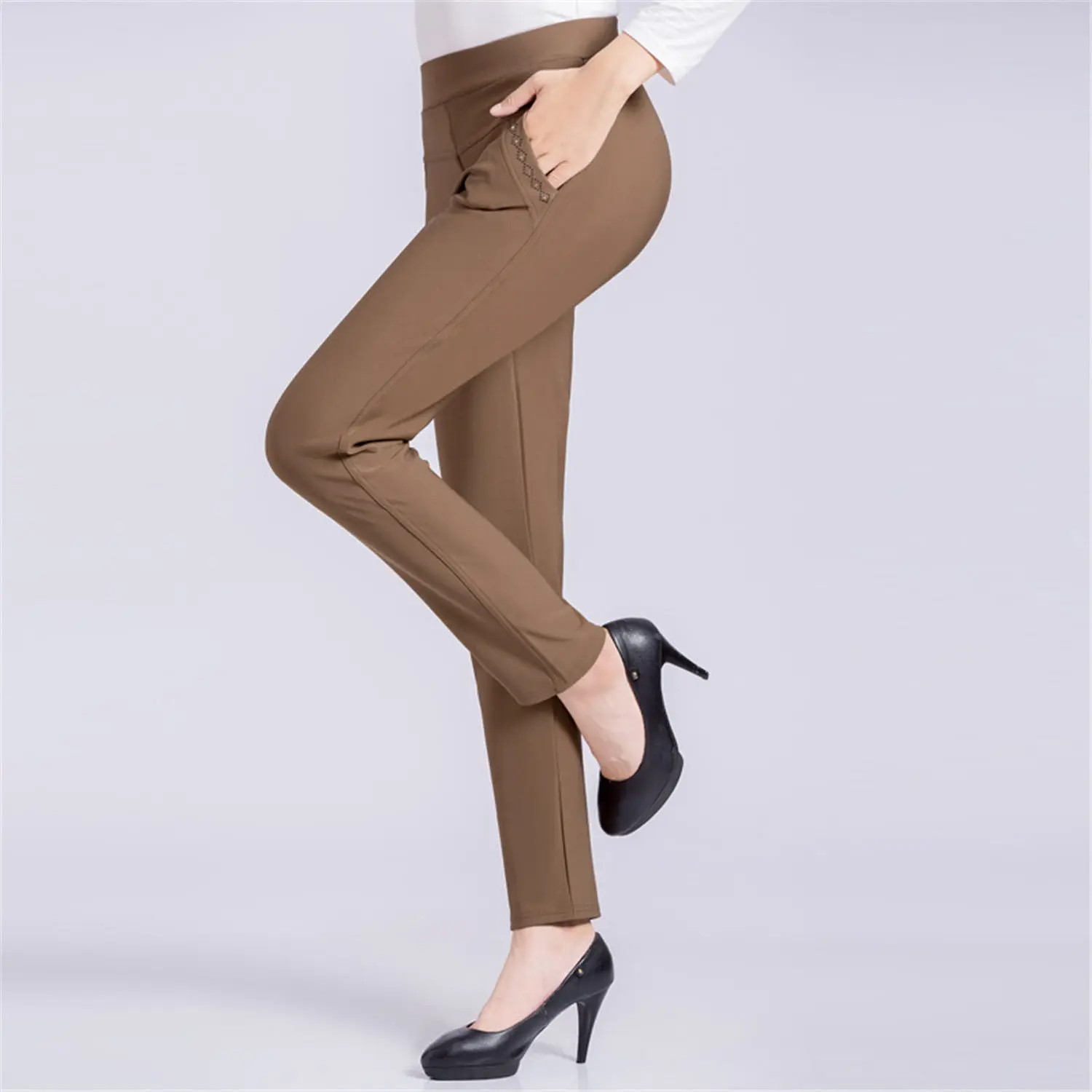 Top Trends: Office Lady Korean Fashion 5XL Slim Pencil Pants High Waist Elastic Spring Autumn Solid All-match Casual Woman Straight Trousers Shoppable Styles - Image 4