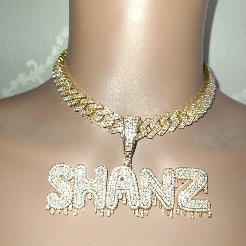 Top Trends: Custom Name Necklace Drip Letter With Big Hook Zircon Word With Cuban Chain Chain Hip Hop Jewelry Shoppable Styles