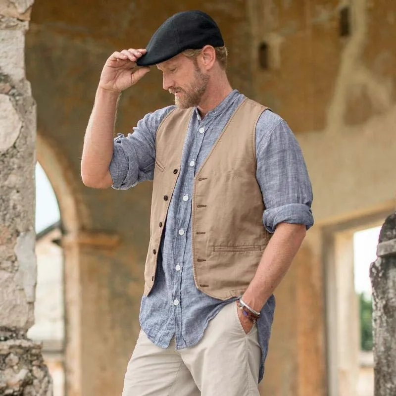 Top Trends: Men's Suit Vest Summer Breathable Jacket Khaki Sleeveless Vintage Steampunk Waistcoat Vests For Men Shoppable Styles