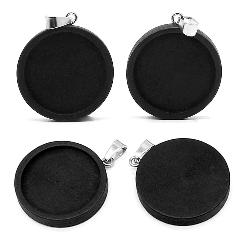 Top Trends: 10pcs Black Wood Cabochon Base Fit 20 25 30mm Blank Stainless Steel Pendant Trays Diy Jewelry Accessories For Necklace Making Shoppable Styles