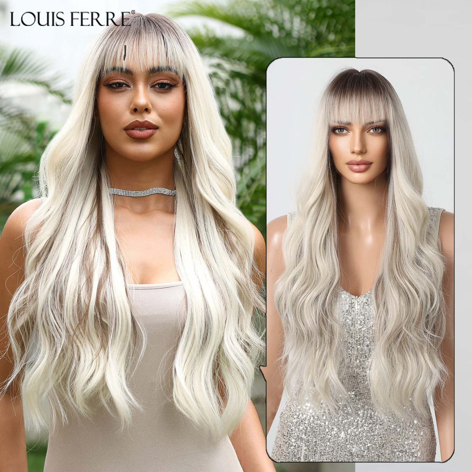 Top Trends: LOUIS FERRE Synthetic Wigs For White Women Long White Platinum Highlight Wigs With Bangs For Daily Use Cosplay Heat Resistant Shoppable Styles