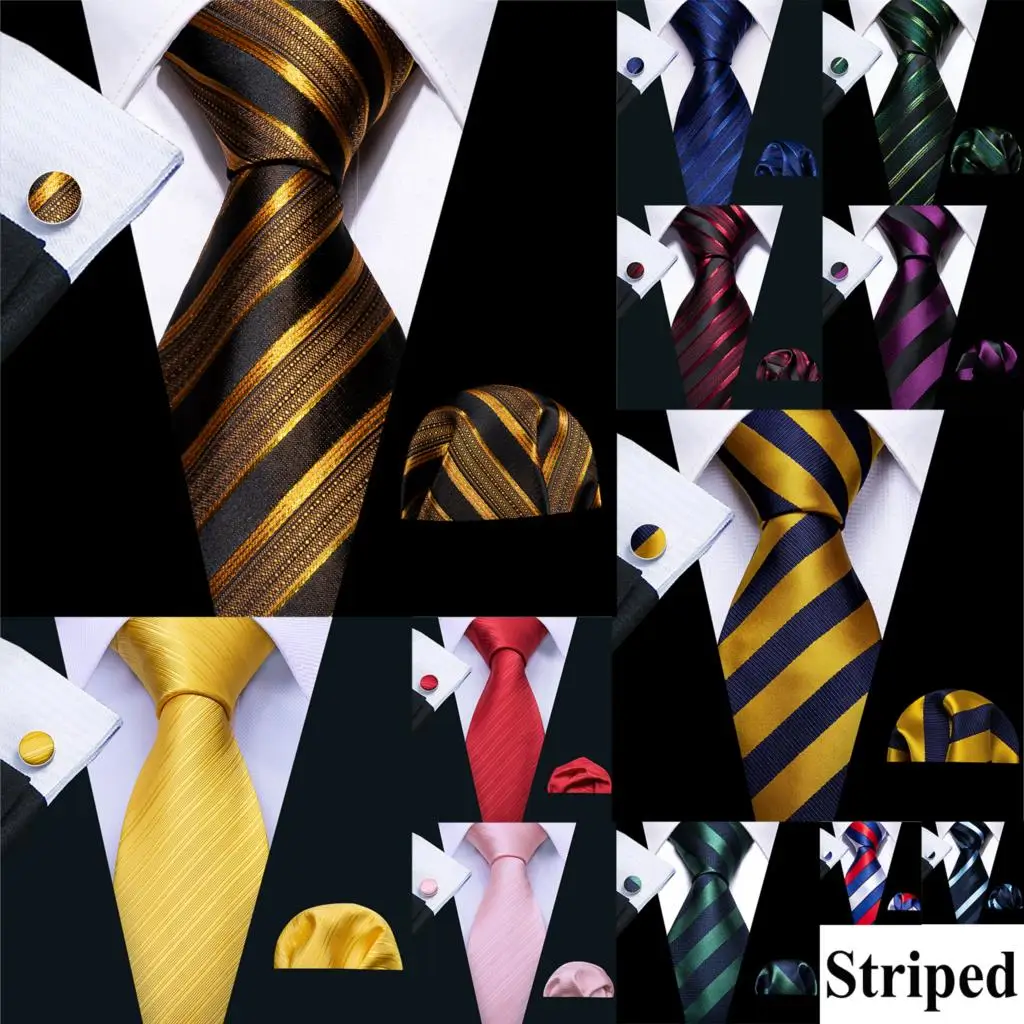 Top Trends: Elegant Striped Silk Mens Tie Hanky Cufflinks Set Jacquard Formal Casual Necktie For Male Gift Wedding Business Party Barry.Wang Shoppable Styles