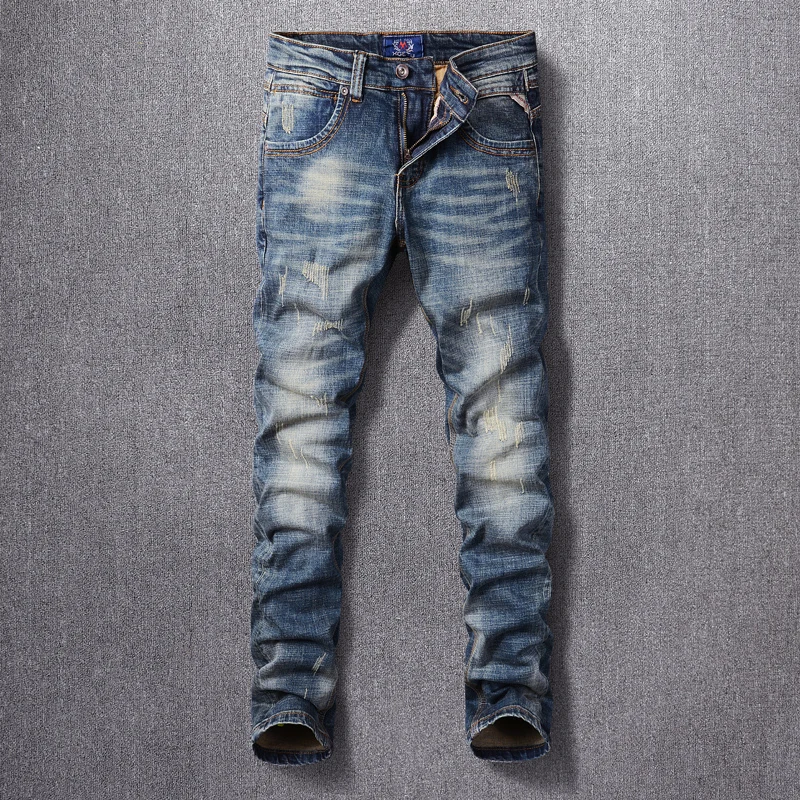 Top Trends: Fashion Designer Men Jeans Retro Washed Blue Elastic Stretch Slim Ripped Jeans Men Casual Trousers Vintage Denim Pants Hombre Shoppable Styles