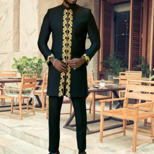 Top Trends: Kaftan 2 Piece Sets Mens Outfit Embroidered Long-sleeved Top Trousers African Ethnic Style Wedding Men's Suits Clothing Fashion Shoppable Styles