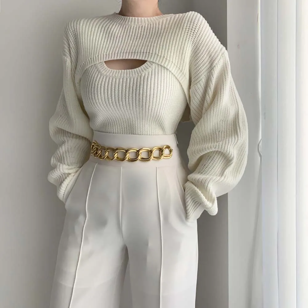 Top Trends: 2023 Women Knit White Y2K Bolero 2 Piece Sweater Shrug Ladies Long Sleeve Fall Outfit Clothes Knit Wear Shrug Sweater Cardigan Shoppable Styles