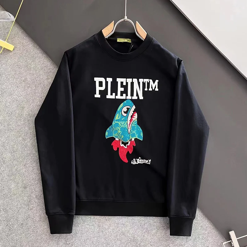 Top Trends: AlexPlein Rhinestones Embroidery 2023 Winter Men&#039;s Clothing Fashion Streetwear Hip Hop 100% Cotton Round Neck Leisure Sweatshirt Shoppable Styles