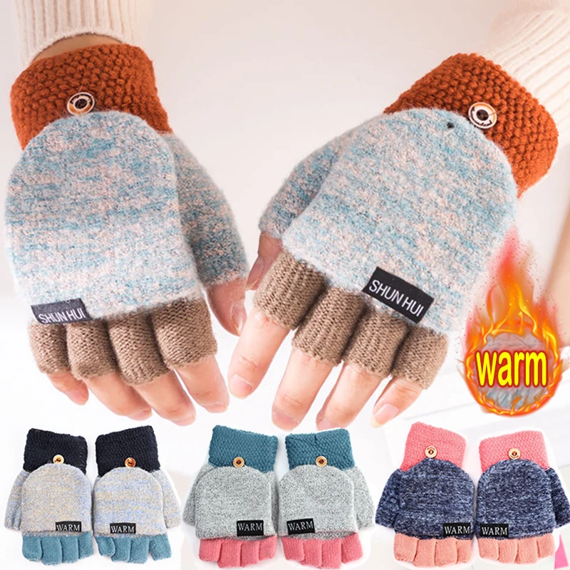 Top Trends: Women Knitted Flip Fingerless Gloves Exposed Harf Finger Mittens Winter Warm Thickened Glove Knitting Wool Touchscreen Gloves Shoppable Styles