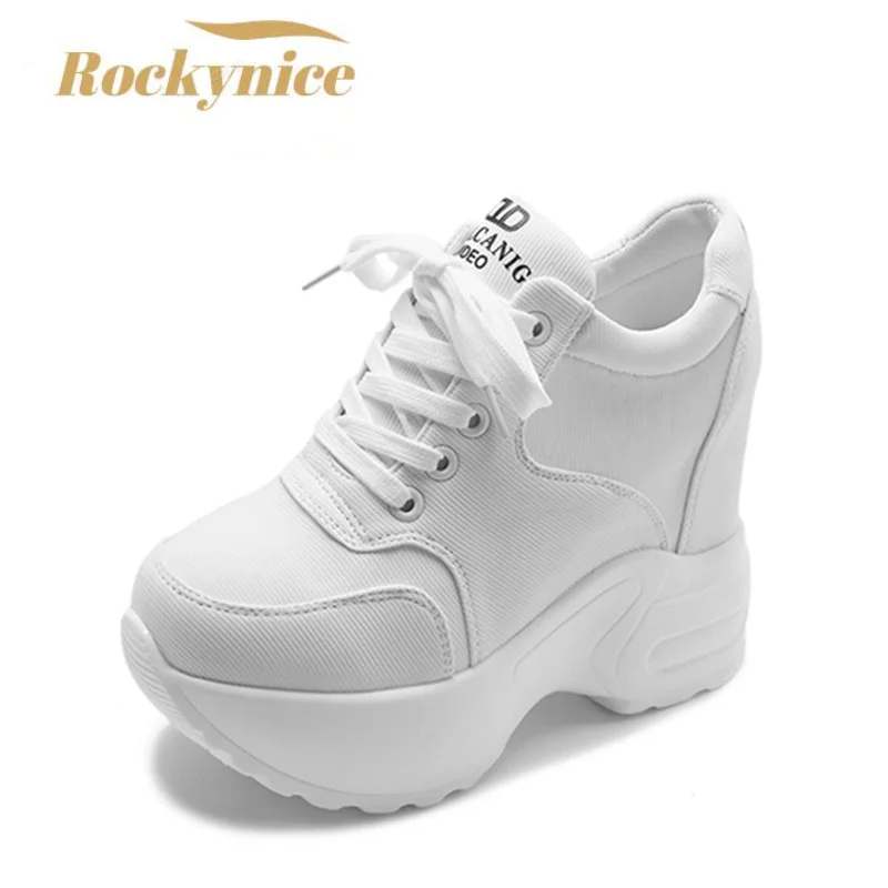 Top Trends: Women Platform Trainers Ankle Boots Autumn Mesh White Sneakers 10CM Heels Wedges Boots Breathable Height Increasing Boots Woman Shoppable Styles