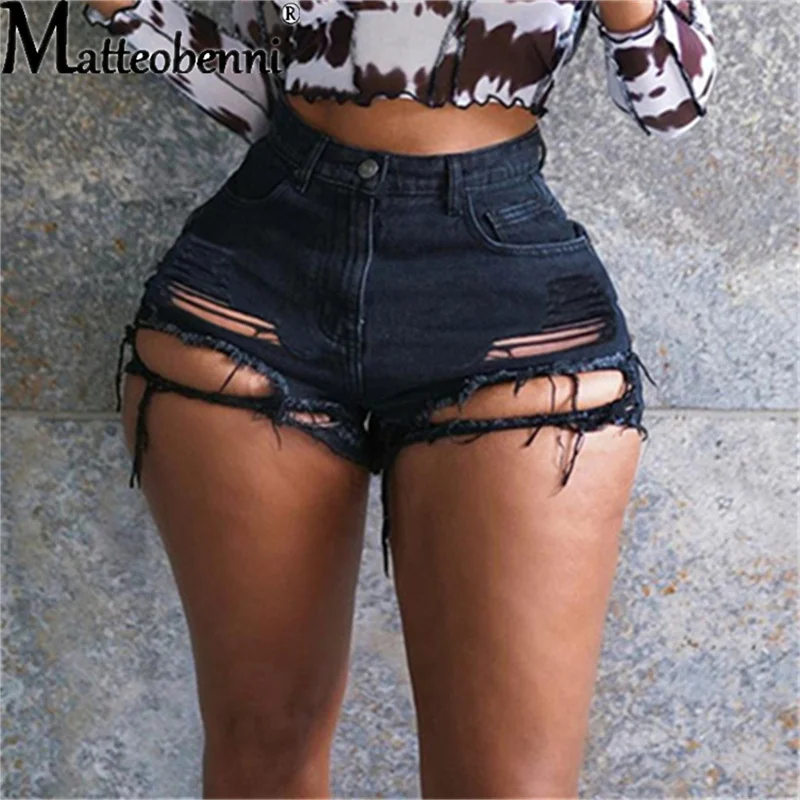 Top Trends: Fashion Sexy High Waist Ladies Denim Shorts 2021 Summer New Women's Ripped Hollow Out Hole Streetwear Shorts Jeans Shoppable Styles