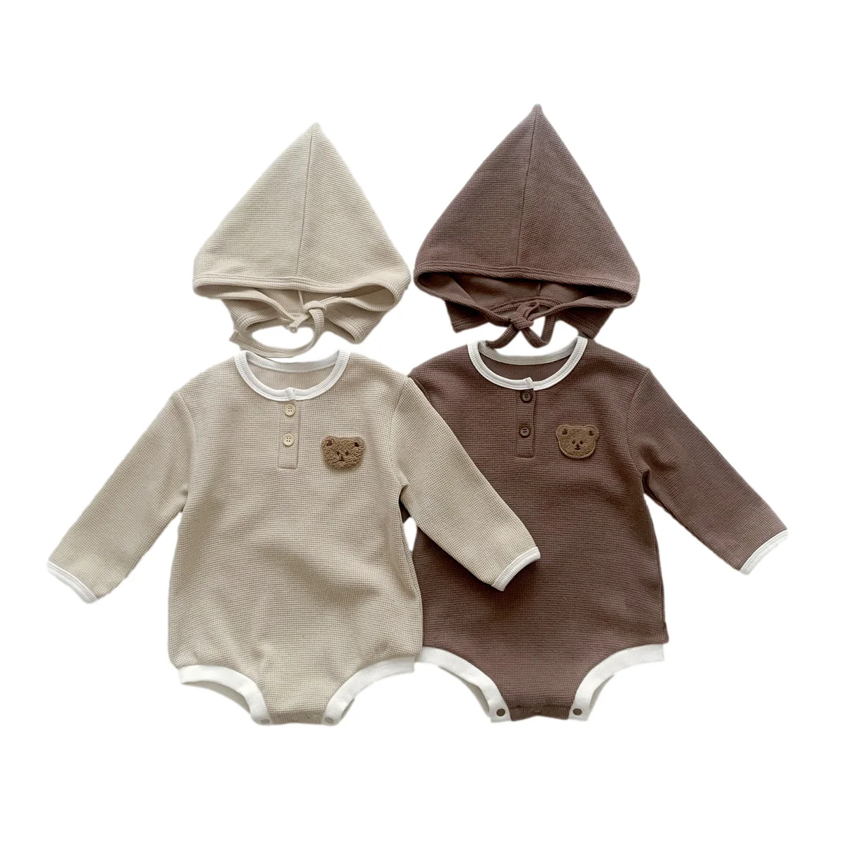 Top Trends: 2023 Autumn Waffle Baby Romper Hat Toddler Outfit Set Cute Bear Korean Kids Jumpsuits For Girls Boys Clothes Fashion Infant Suit Shoppable Styles