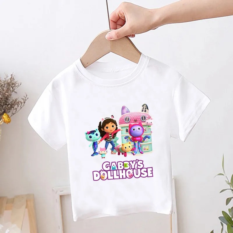 Top Trends: Hot Sale Cute Gabbys Doll House Print Kids T-shirt Kawaii Children&#039;s Clothes 2023 Summer Cartoon Girls Tops Baby Boys T Shirt Shoppable Styles