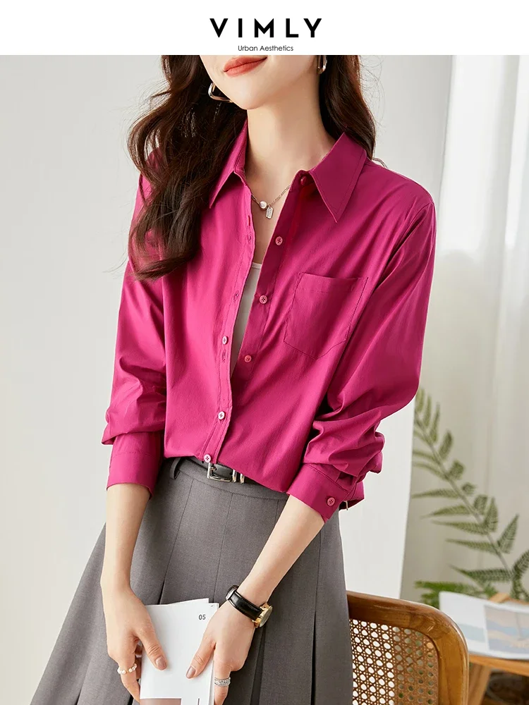 Top Trends: Vimly Cotton Blend Button Up Shirt For Women 2023 Autumn Pointed Collar Long Sleeve Straight-cut Shirts & Blouses Workwear V8386 Shoppable Styles