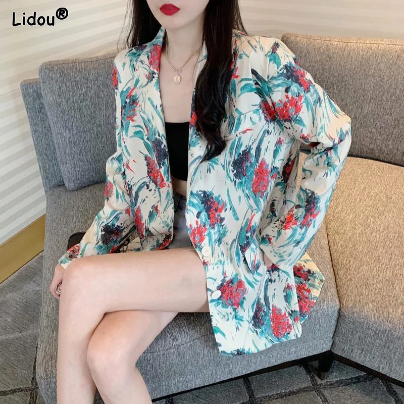 Top Trends: Popularity Printing Patchwork Button Pockets Thin Spring Summer Notched Women's Clothing 2022 Blazers Casual Loose Formal Korean Shoppable Styles