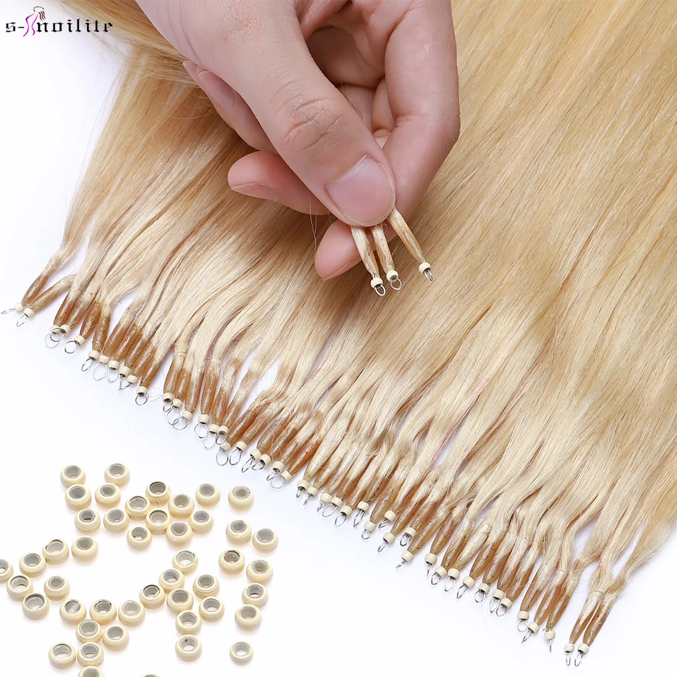 Top Trends: S-noilte 1g / strand Nano Rings Micro Links Human Hair Extensions Micro Bead Pre Bonded 16-24inch 50pcs Straight Natural Blonde Shoppable Styles