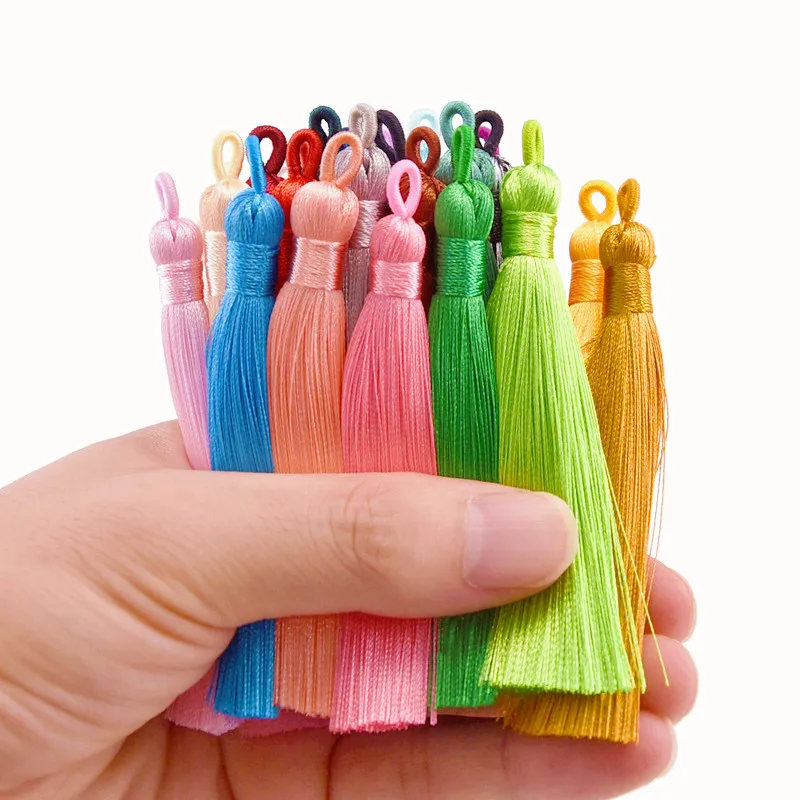 Top Trends: 10 / 20pcs 8cm Earrings Tassel Pendant Crafts Diy Jewelry Making Bags Keychain Handmade Satin Fringe Earring Charms Wholesale Shoppable Styles