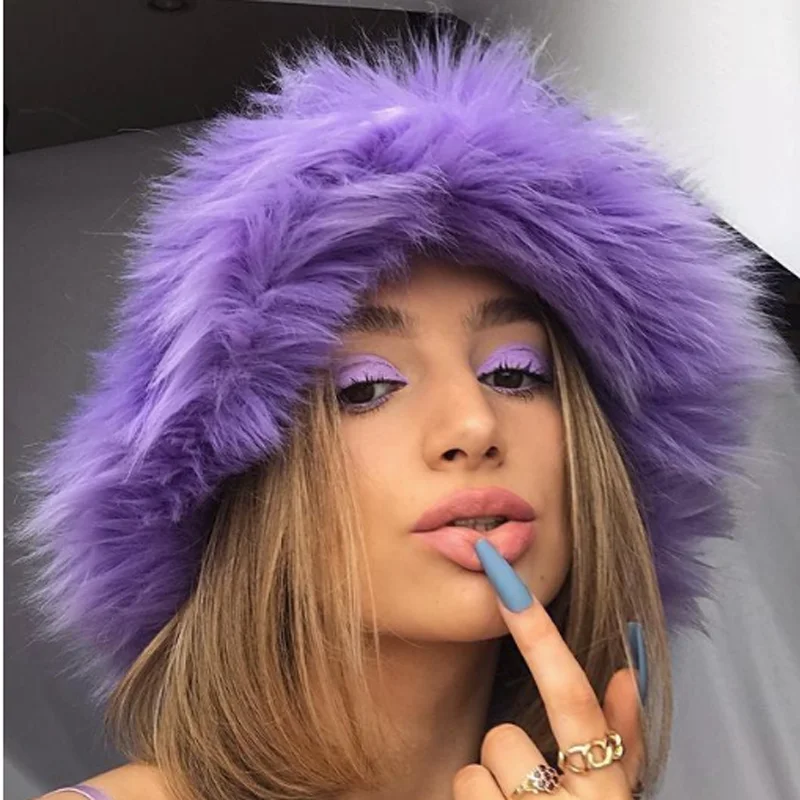 Top Trends: Bucket Hat Purple Winter New Candy Color Faux Fur Y2k Warm Plush Basin Hat Unisex Bucket Hat Hat Hats For Women Shoppable Styles