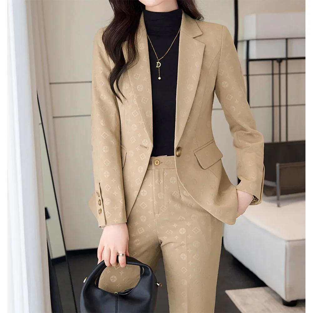 Top Trends: Tesco 2 Piece Women's Suit Print Pantsuits Long Sleeve Blazer Elegant Senior Jacket Suit For Office Lady Conjunto Feminino Shoppable Styles