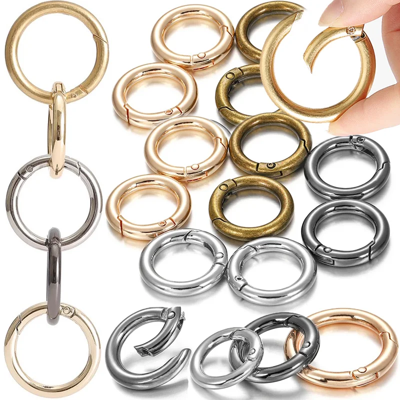 Top Trends: 10pcs / lot Circular Bag Buckle Metal Clasps Buckles Spring O Round Carabiner Snap Hook Spring Keyring DIY Jewelry Bag Accessories Shoppable Styles