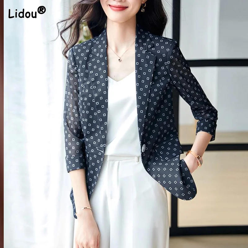 Top Trends: Thin Women's Clothing 2022 Simple Spring Summer Printing Button Graphic Three Quarter Sleeve Button Office Lady Slim Temperament Shoppable Styles