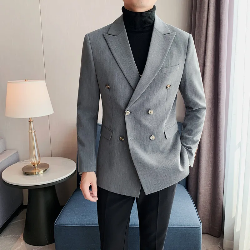 Top Trends: Fashion New Men's Casual Boutique Business Solid Color Double Breasted Dress Male Formal Suit Jacket Blazers Coat Cotton Jacket Shoppable Styles