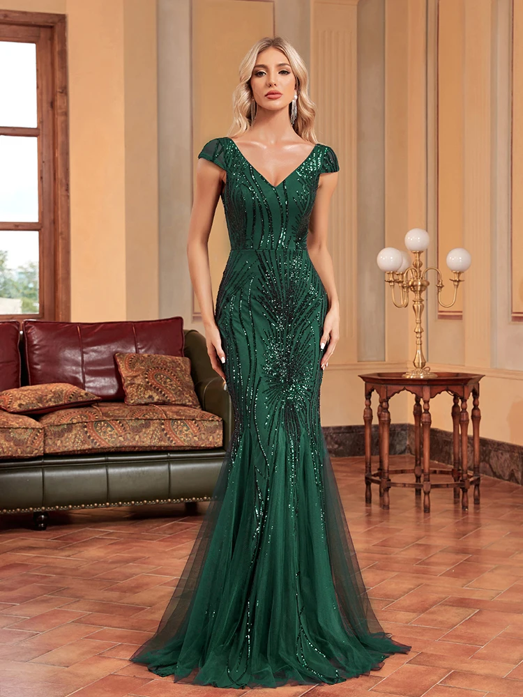 Top Trends: Lucyinlove Luxury Sleeveless Green Sequin Formal Evening Dress Women 2024 Elegant Mermaid Party Maxi Prom Arabia Cocktail Gowns Shoppable Styles