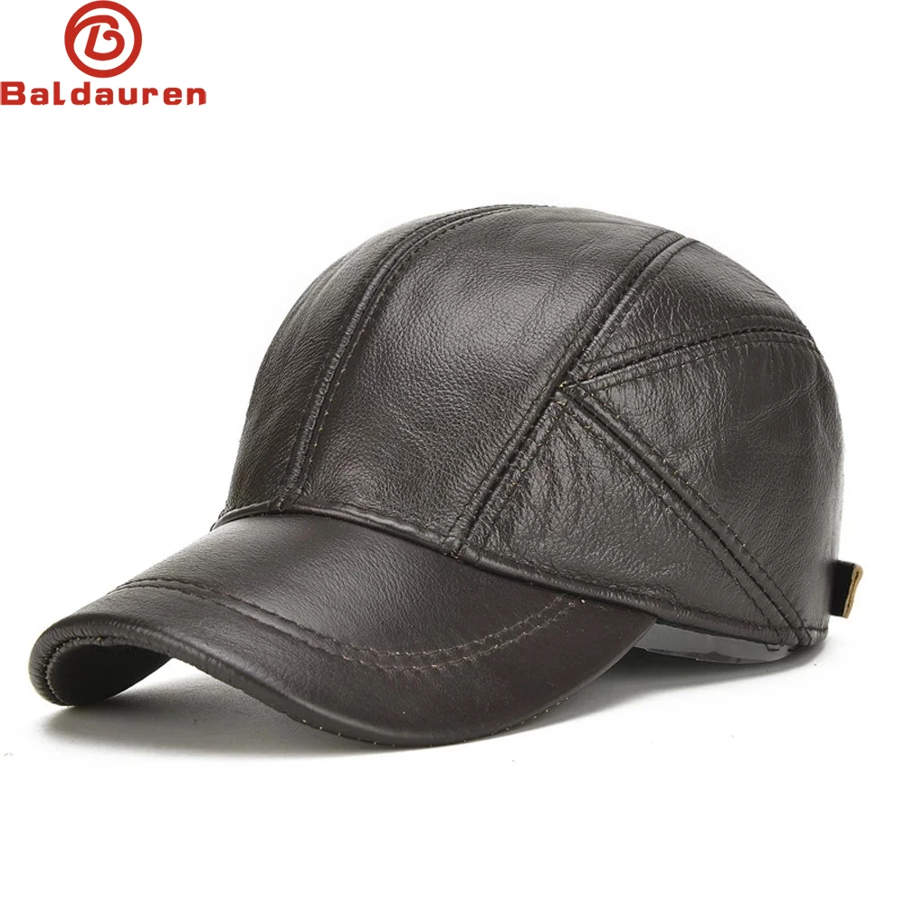 Top Trends: Hot Sale Casual Real Leather Earflap Cap Men Real Cowhide Leather Caps Male Fall Winter Genuine Real Cow Leather Baseball Hats Shoppable Styles