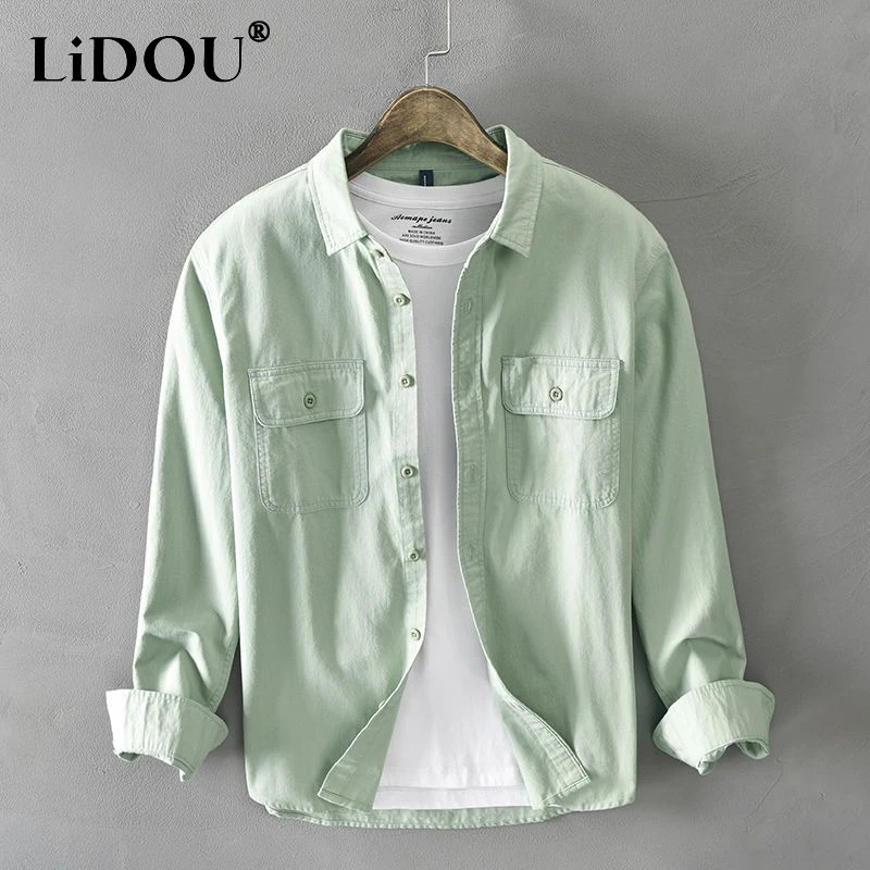 Top Trends: Japanese Style Long Sleeve Men's Clothing 2023 Spring New Solid Color Single Breasted Cardigan Man Loose All-match Cotton Shirt Shoppable Styles