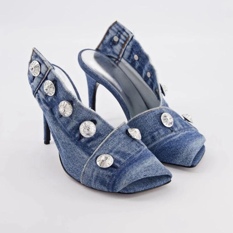 Top Trends: 2023 Summer Brand New Pocket Design Fashion Denim High Heel Sandals Popular Charming Woman Shoes Comfort Slippers Shoppable Styles - Image 3