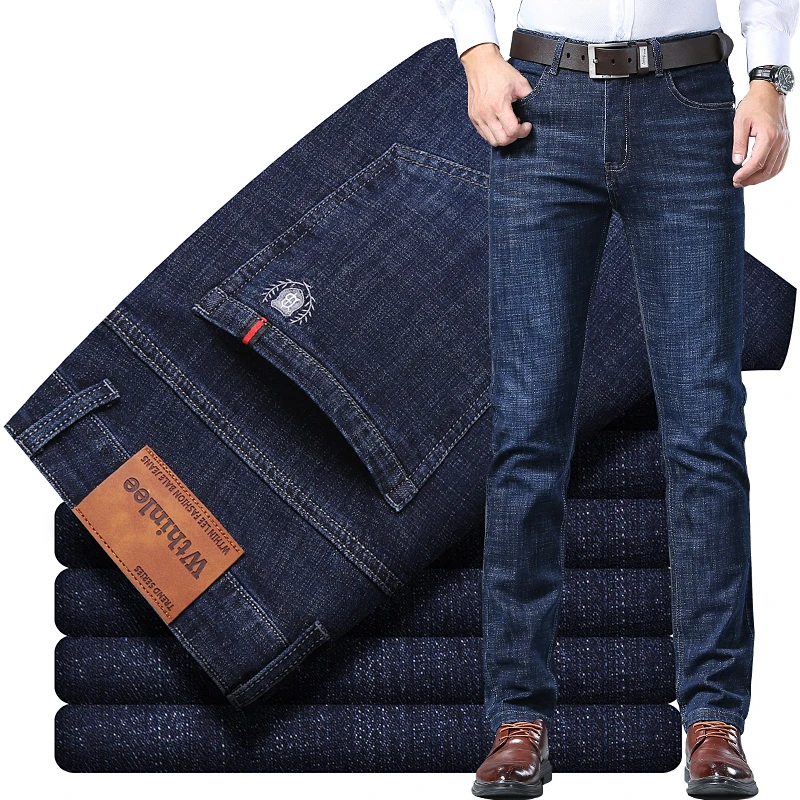 Top Trends: New Spring / Summer Business Men's Jeans Casual Straight Fit Trousers Classic Work Leisure Elastic Zipper Denim Man Pants Shoppable Styles