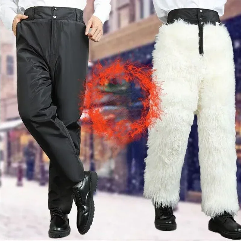 Top Trends: 100% Genuine Sheepskin Pants Men Warm Winter High Waist Long Pants Men's Clothing Snowsuits Trousers Plus Size Shoppable Styles