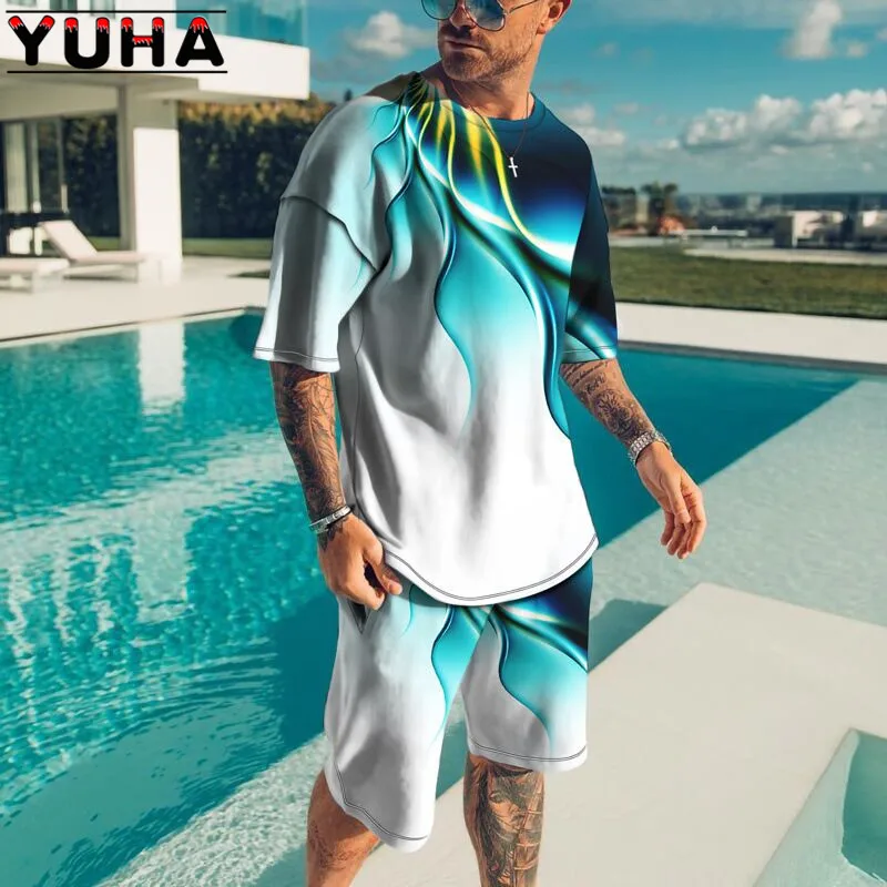 Top Trends: YUHA, The Summer 3D Printed Colour Men&#039;s T-shirt Shorts Set Men&#039;s Sportswear Tracksuit O Neck Short Sleeve Men&#039;s Clothing Suit Shoppable Styles