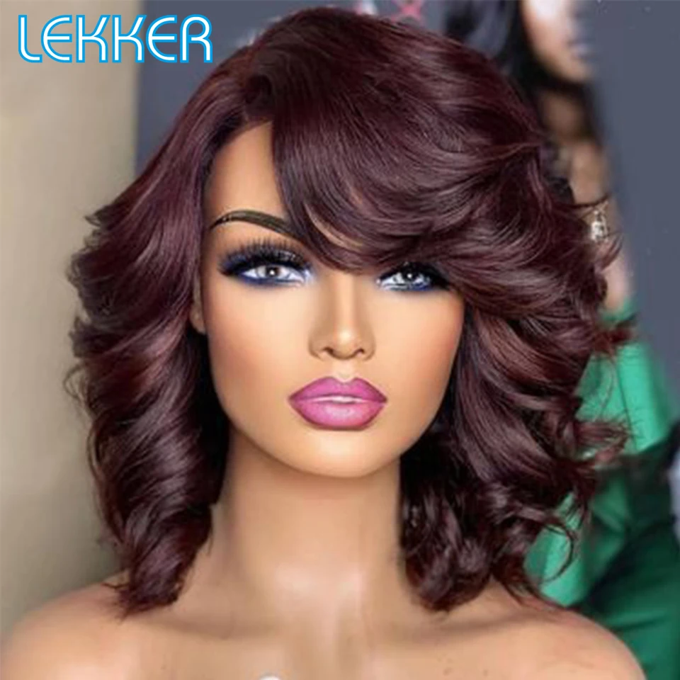 Top Trends: Lekker Highlight Red Short Curly Bob 13x6x1 Lace Front Human Hair Wig For Women Brazilian Remy Hair Glueless Wear To Go Wavy Wig Shoppable Styles