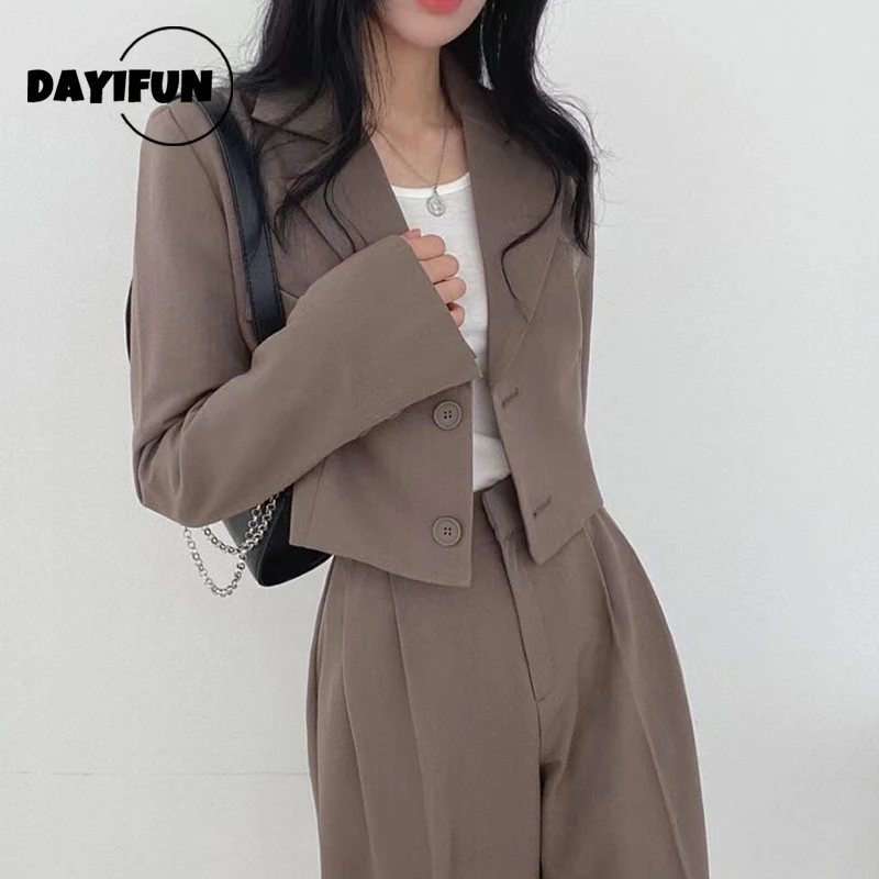 Top Trends: DAYIFUN Elegant Two Piece Suits Blazer Female Short Tops Jacket Wide Leg High Waist Pants Office Ladies Sets Casual Coats Shoppable Styles