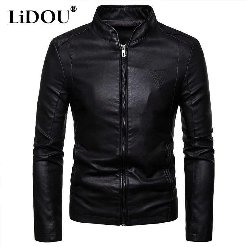 Top Trends: 2023 Autumn Winter New Solid Color Fashion Long Sleeve Faux Leather Man High Street Round Neck Zipper Pockets All-match Coat Shoppable Styles