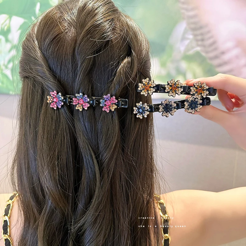 Top Trends: 4Pcs Korean Style Acryli Crystal Flowers Hair Clips Braid Hairpins For Women Girl Clip Bangs Side Barrettes Hair Accessories Shoppable Styles