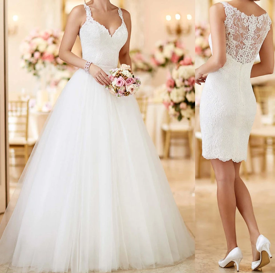 Top Trends: Two Pieces Lace Wedding Dresses With Detachable Train Tulle Skirt Spaghetti Sheath Lace 2 In 1 Bridal Gowns Vestidos De Novia Shoppable Styles