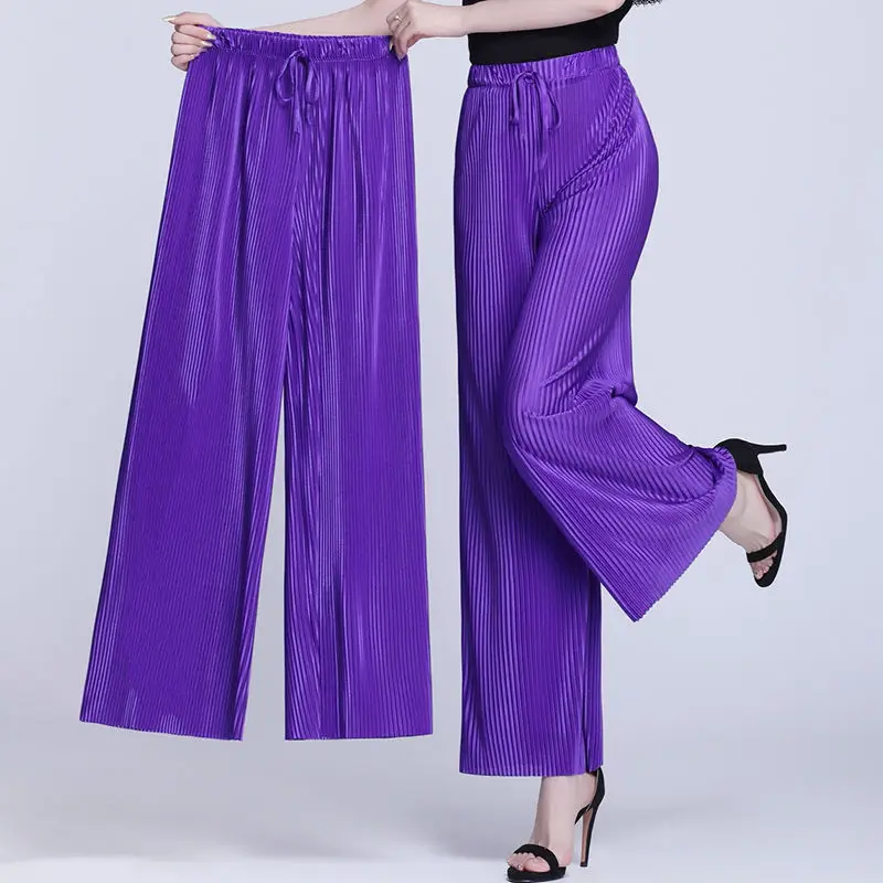 Top Trends: Spring Summer Harajuku Pleate Oversize Wide Leg Pants Lace-up High Waist Elastic Woman Solid Fashion Casual Straight Trousers Shoppable Styles - Image 5