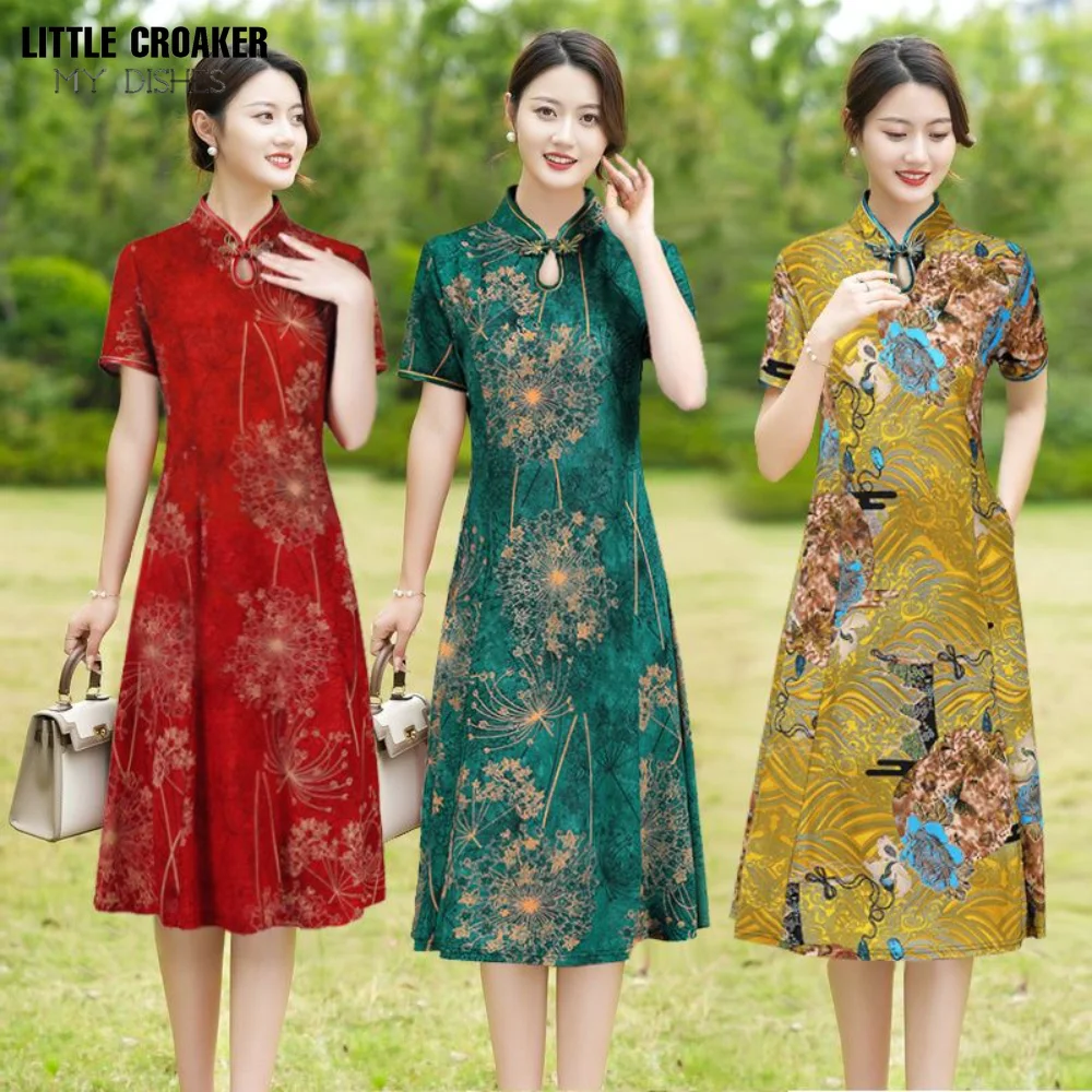 Top Trends: Women Has Pockets For Breathability Coolness And Comfort Improved Qipao Dress For Middle-aged Women Oversized Mother's Clothing Shoppable Styles