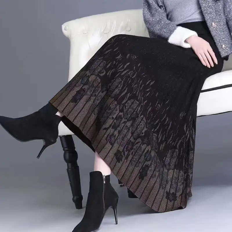 Top Trends: 2023 New Autumn And Winter Knitted Woolen Skirt Elegance Fashion Versatile Mid Length High Waist A-line Skirt Pleated Half Skirt Shoppable Styles