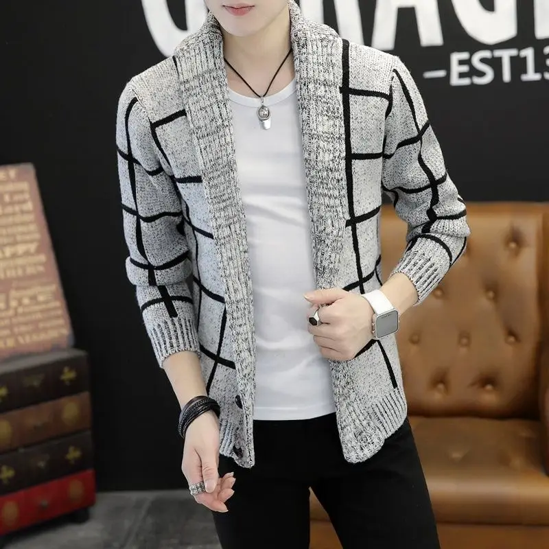 Top Trends: Men&#039;s Korean Handsome V-neck Knitted Spring And Autumn Striped Long Sleeved Cardigan Button Sweaters Slim Fit Casual Coats Tops Shoppable Styles