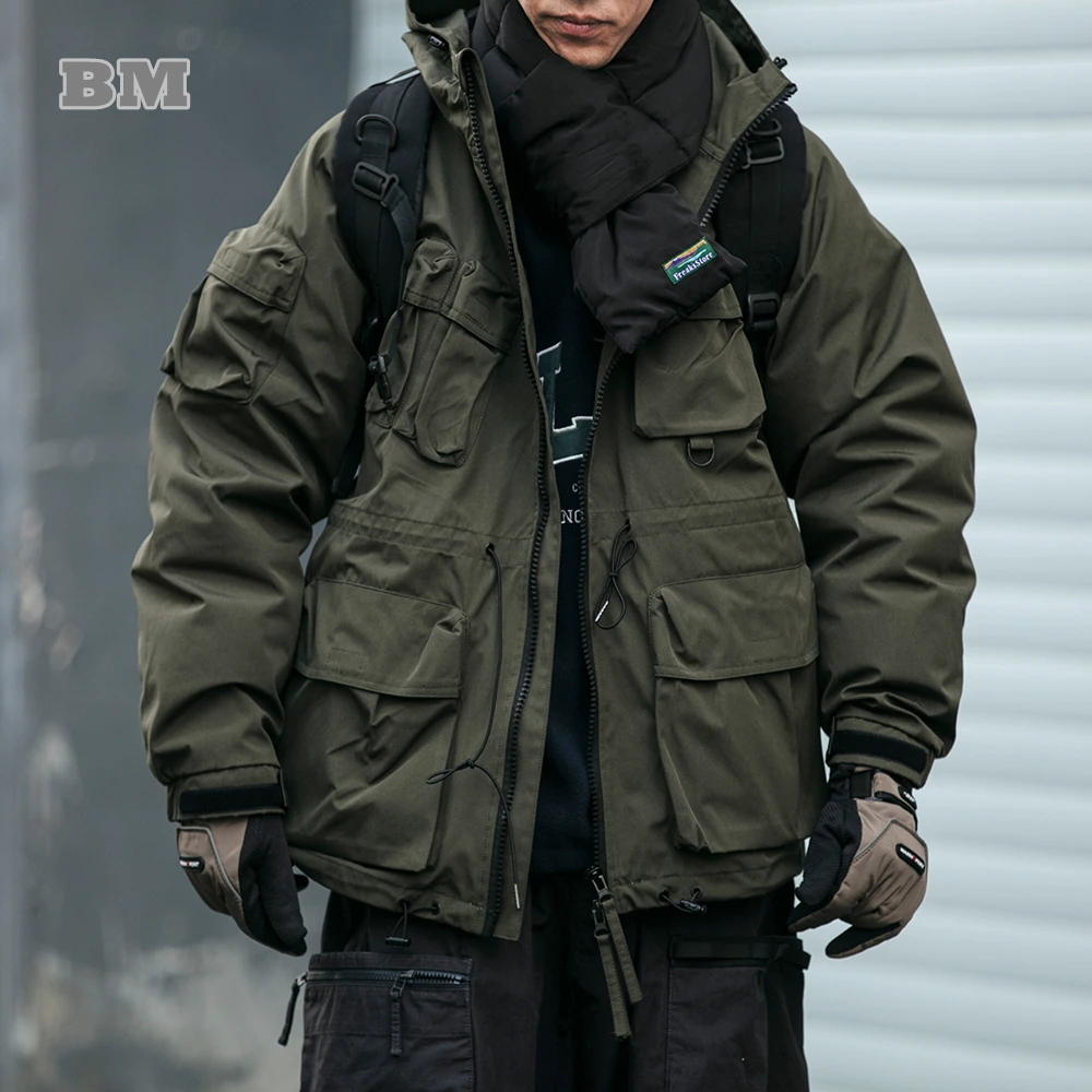 Top Trends: Winter American High Quality Outdoor Cargo Hooded Puffer Jacket Men Clothing Harajuku Casual Windproof Hiking Suit Korean Coat Shoppable Styles