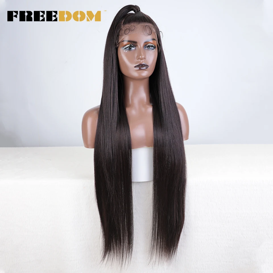 Top Trends: FREEDOM Synthetic Straight Lace Front Wigs For Black Women 13x4 Updo Ombre Brown Red White Long Straight Wigs With Baby Hair Shoppable Styles - Image 4