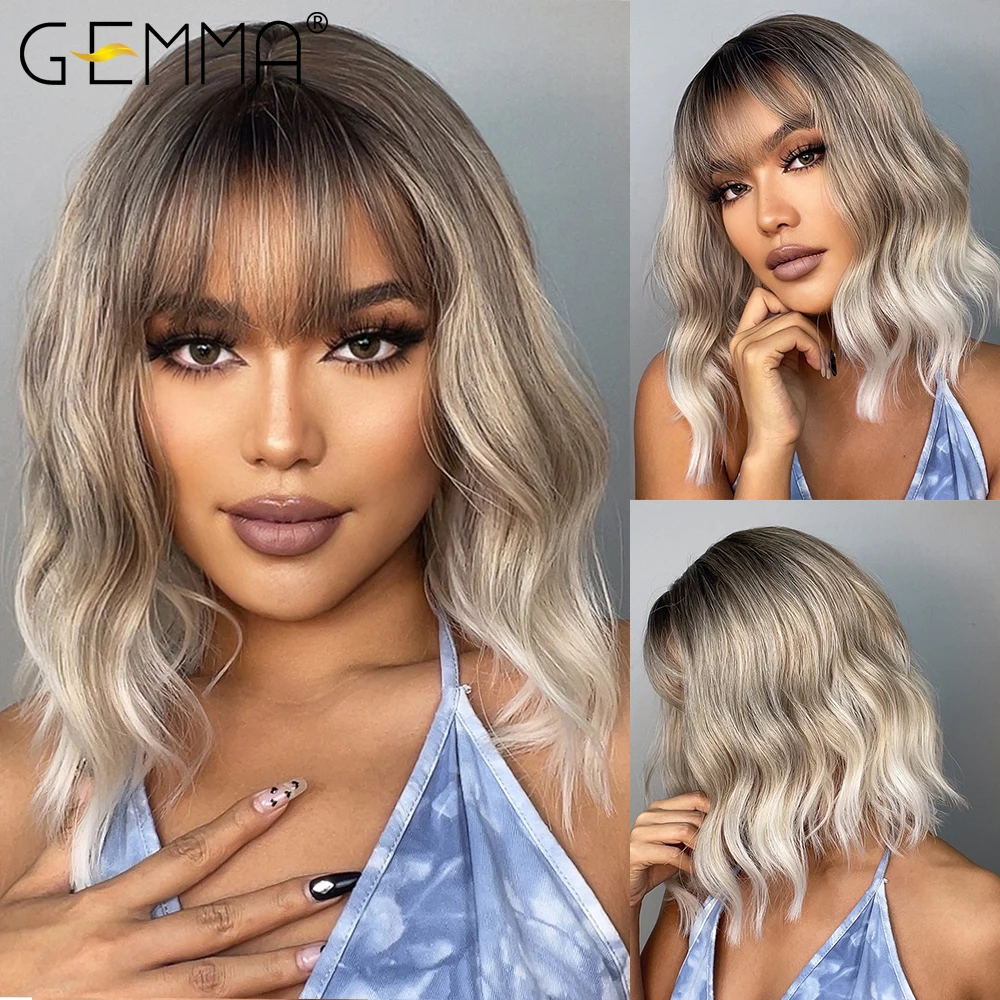 Top Trends: GEMMA Bob Wigs Ash Gray Platinum Synthetic Wig With Bangs For Black Women Short Wave Natural Daily Heat Resistant Cosplay Hair Shoppable Styles