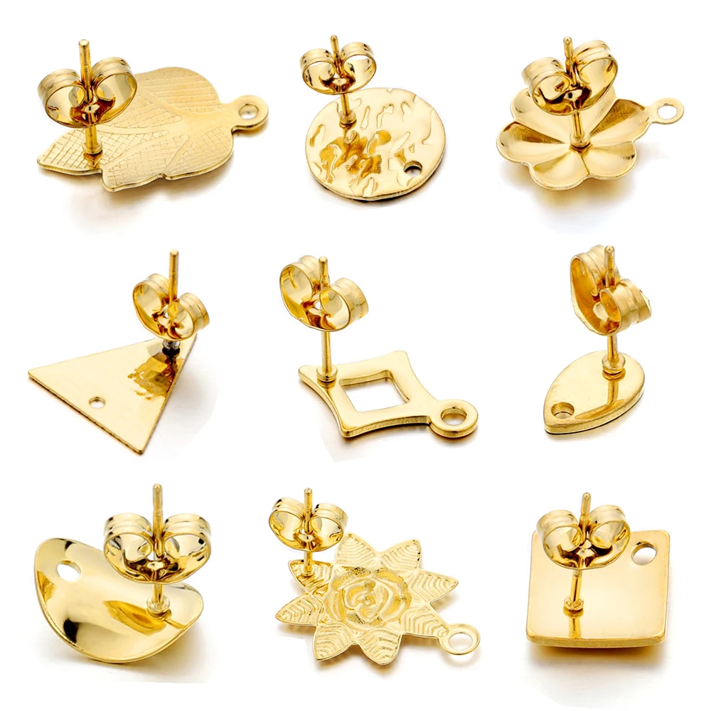 Top Trends: 10Pcs Gold Color Stainless Steel Geometric Flower Earring Stud Round Earrings Base Connectors For DIY Jewelry Making Accessories Shoppable Styles