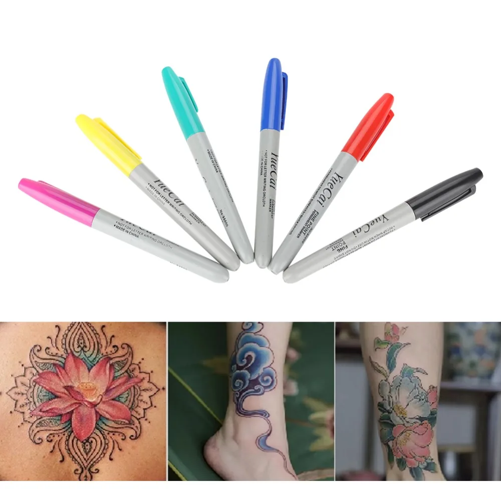 Top Trends: 6Pcs / Set Tattoo Piercing Skin Marker Positioning Pen Permanent Makeup Body Art Beauty Marking Tool Tattoo Accessories Supply Pen Shoppable Styles