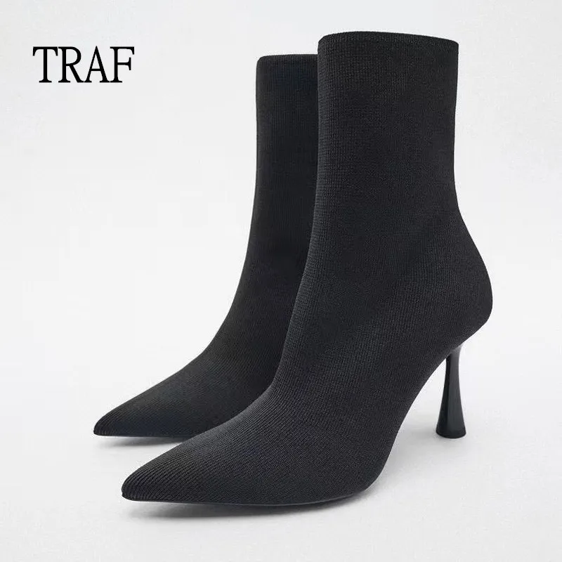 Top Trends: TRAF Black Boots Women Stretch Ankle Boots Woman Winter 2024 Ankle Boots Elegant Woman Heeled Shoes High Heels Boot Female Shoes Shoppable Styles