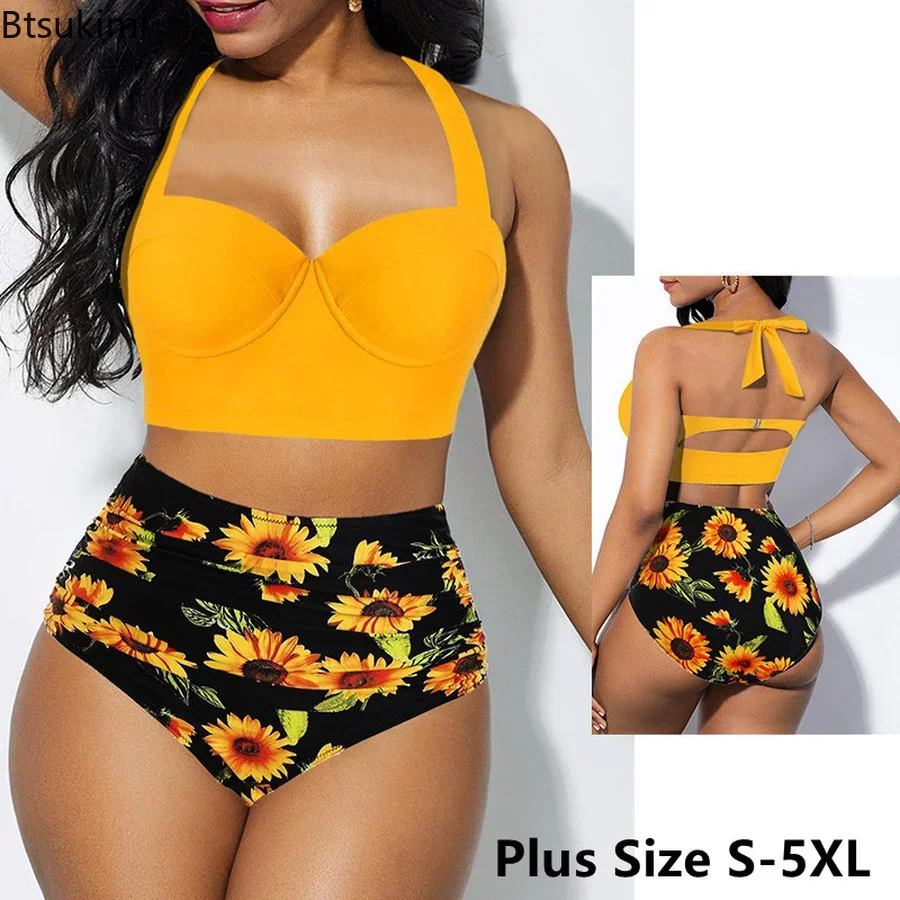 Top Trends: Plus Size 4XL 5XL Women Sexy Push Up Bikini Set High Waisted Swimsuit Floral Bathing Suit Swimwear Summer Bathing Suit Female Shoppable Styles